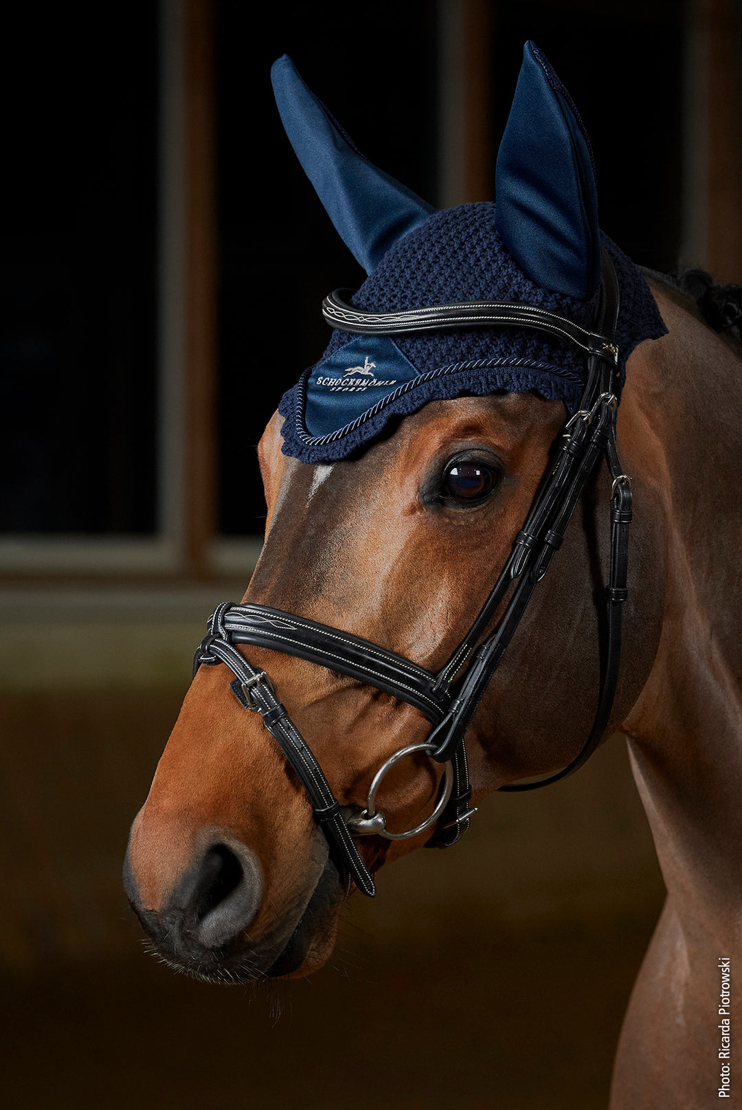 Schockemohle Air Silent Fly Veil/Ear Net With Logo - Fly Hood - Kingdom Equestrian