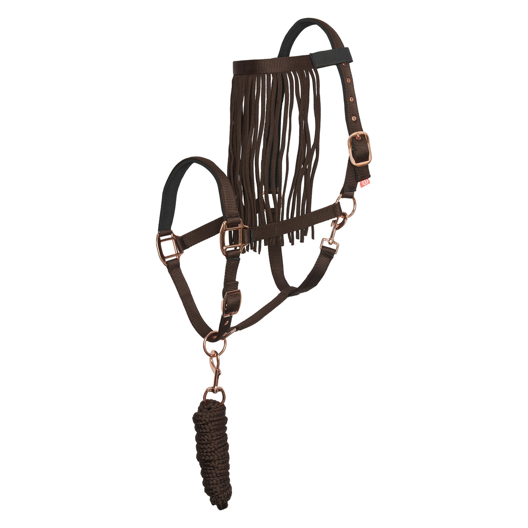 Imperial Riding Set of Headcollar, Lead Rope and Flyfringes - Walnut