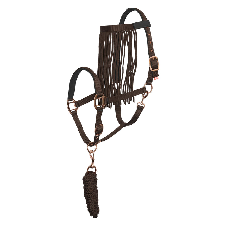 Imperial Riding Set of Headcollar, Lead Rope and Flyfringes - Walnut