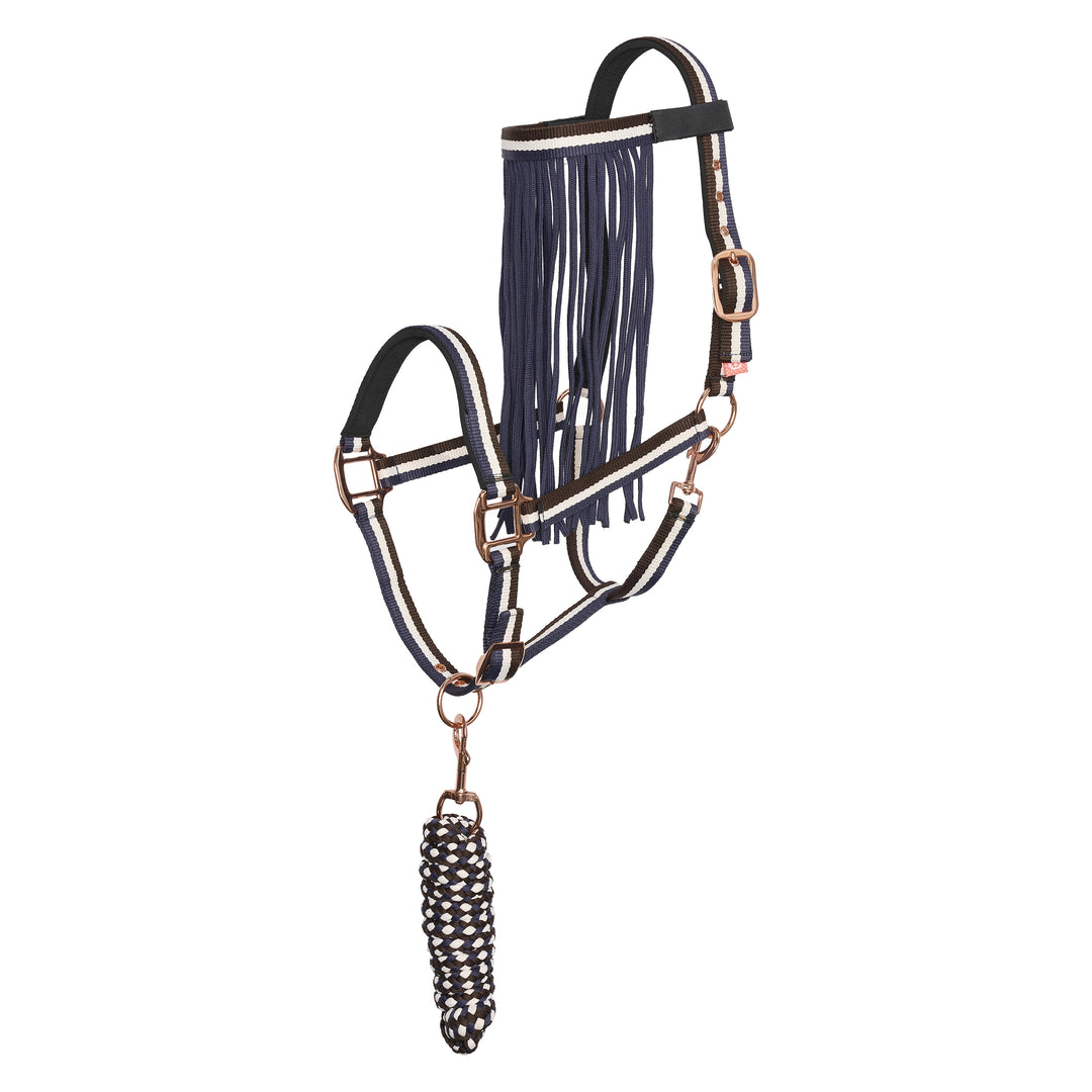 Imperial Riding Set of Headcollar, Lead Rope and Flyfringes - Multi Navy