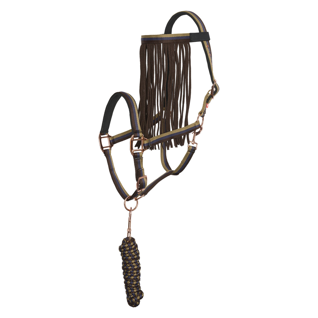 Imperial Riding Set of Headcollar, Lead Rope and Flyfringes - Multi Walnut
