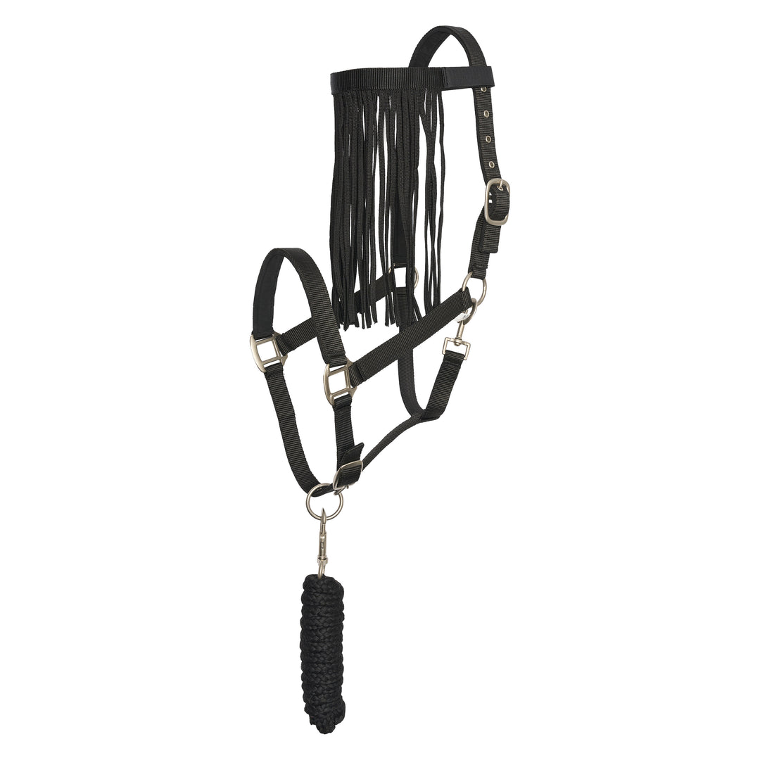 Imperial Riding Set of Headcollar, Lead Rope and Flyfringes - Black