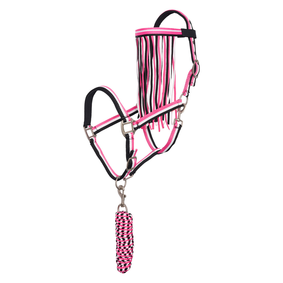 Imperial Riding Set of Headcollar, Lead Rope and Flyfringes - Neon Pink