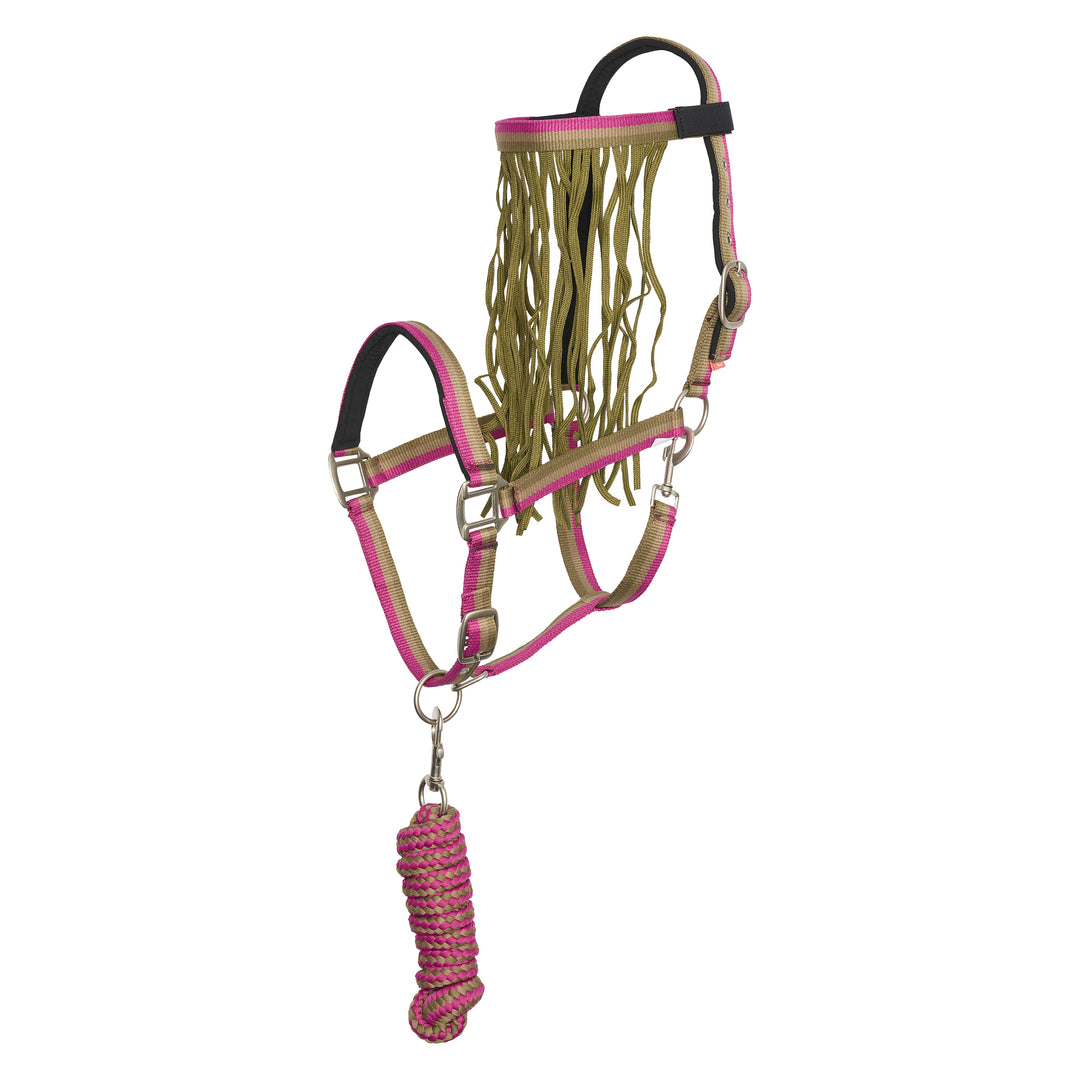Imperial Riding Set of Headcollar, Lead Rope and Flyfringes - Multi Forest Green