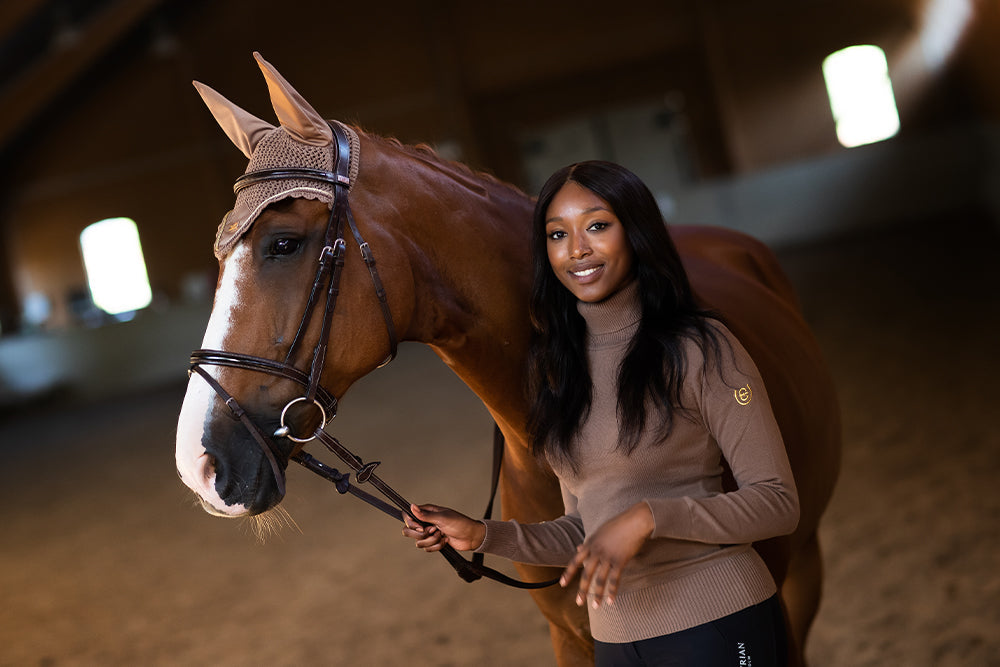 Equestrian Stockholm Knitted Polo Top Champagne
