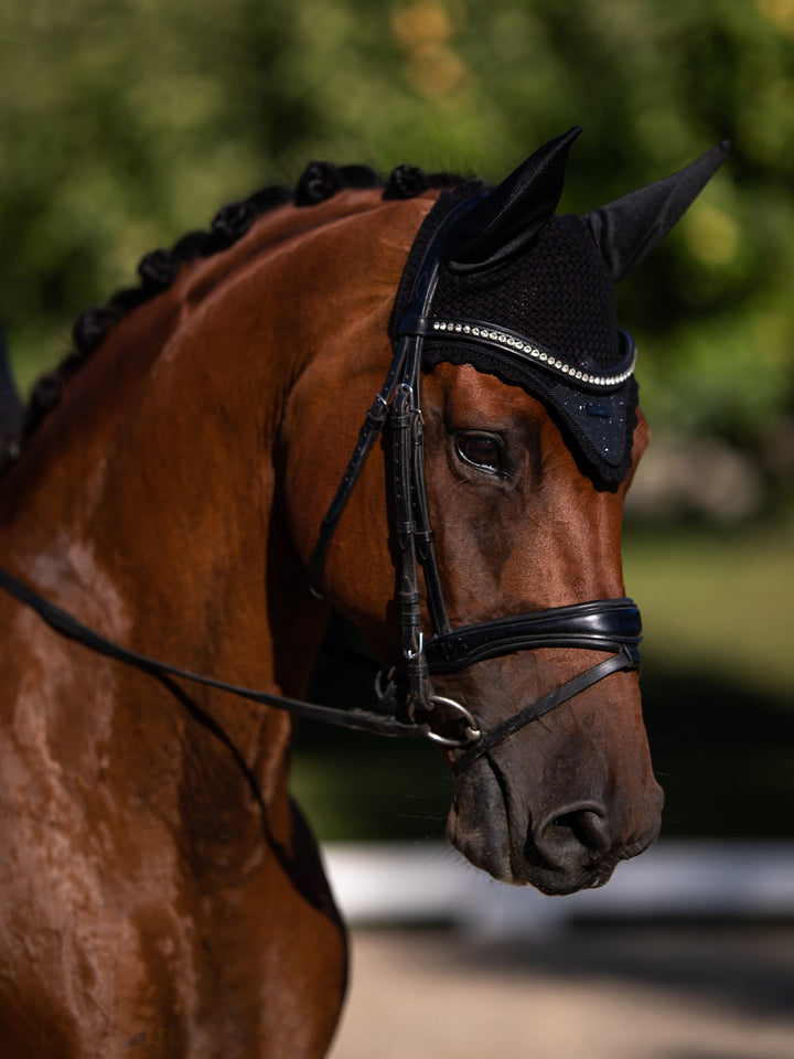 Equestrian Stockholm Fly Hood All Black Glimmer - Ear Bonnet - Kingdom Equestrian