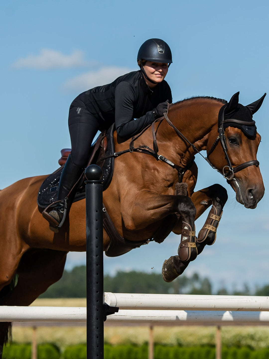 Equestrian Stockholm Fly Hood All Black Glimmer - Ear Bonnet - Kingdom Equestrian