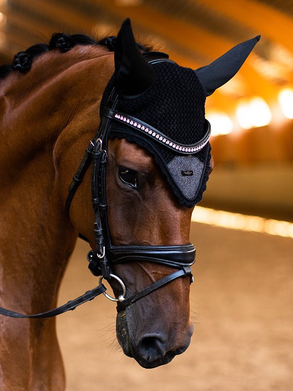 Equestrian Stockholm Fly Hood All Black Glimmer - Ear Bonnet - Kingdom Equestrian