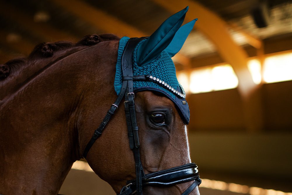 Equestrian Stockholm Fly Hood Aurora Blues - Ear Bonnet - Kingdom Equestrian