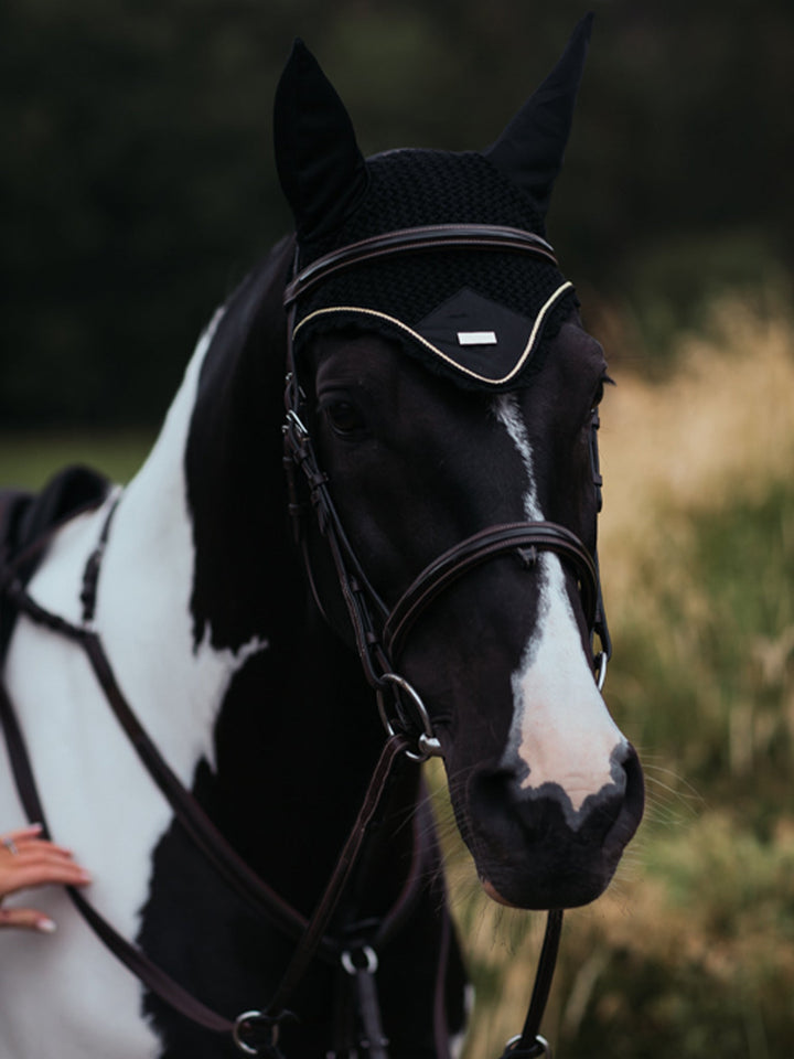 Equestrian Stockholm Fly Hood Black Gold - Ear Bonnet - Kingdom Equestrian