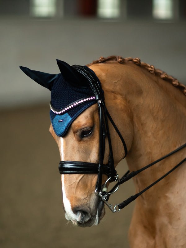 Equestrian Stockholm Fly Hood Blue Meadow Glimmer - Ear Bonnet - Kingdom Equestrian