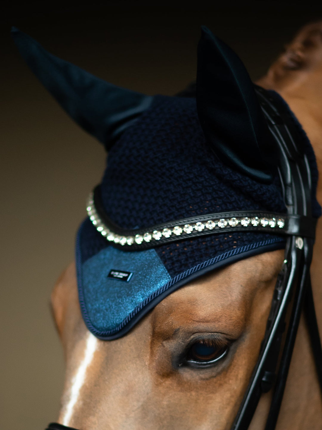 Equestrian Stockholm Fly Hood Blue Meadow Glimmer - Ear Bonnet - Kingdom Equestrian