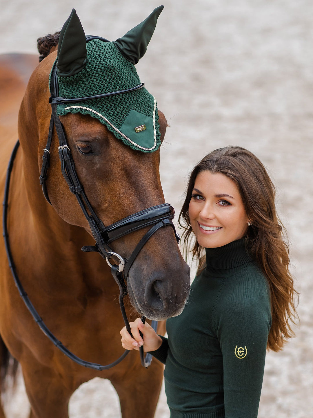 Equestrian Stockholm Fly Hood Forest Green - Ear Bonnet - Kingdom Equestrian