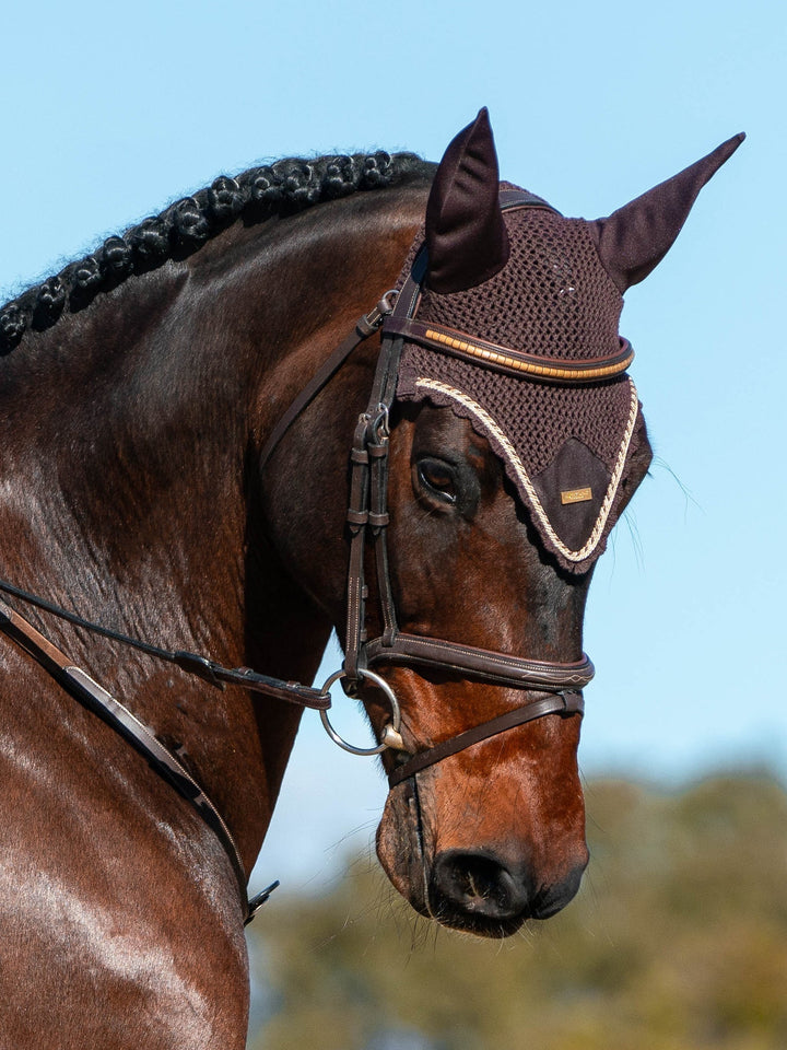 Equestrian Stockholm Fly Hood Golden Brown - Ear Bonnet - Kingdom Equestrian