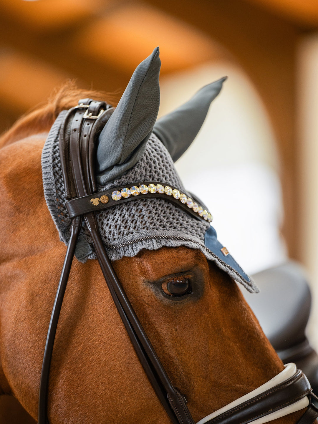 Equestrian Stockholm Fly Hood Metallic Blue - Ear Bonnet - Kingdom Equestrian