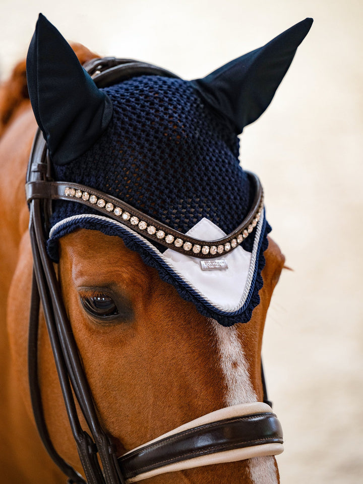 Equestrian Stockholm Fly Hood Midnight White Edge - Ear Bonnet - Kingdom Equestrian