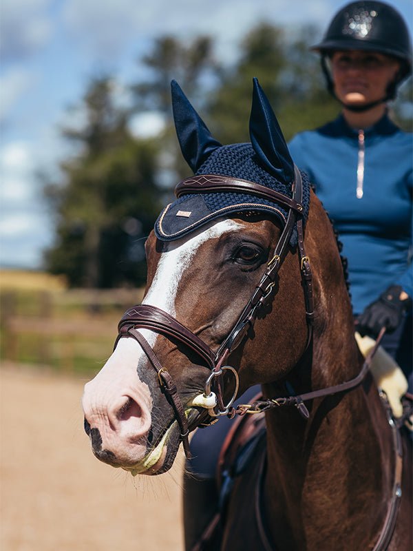 Equestrian Stockholm Fly Hood Monaco Blue - Ear Bonnet - Kingdom Equestrian