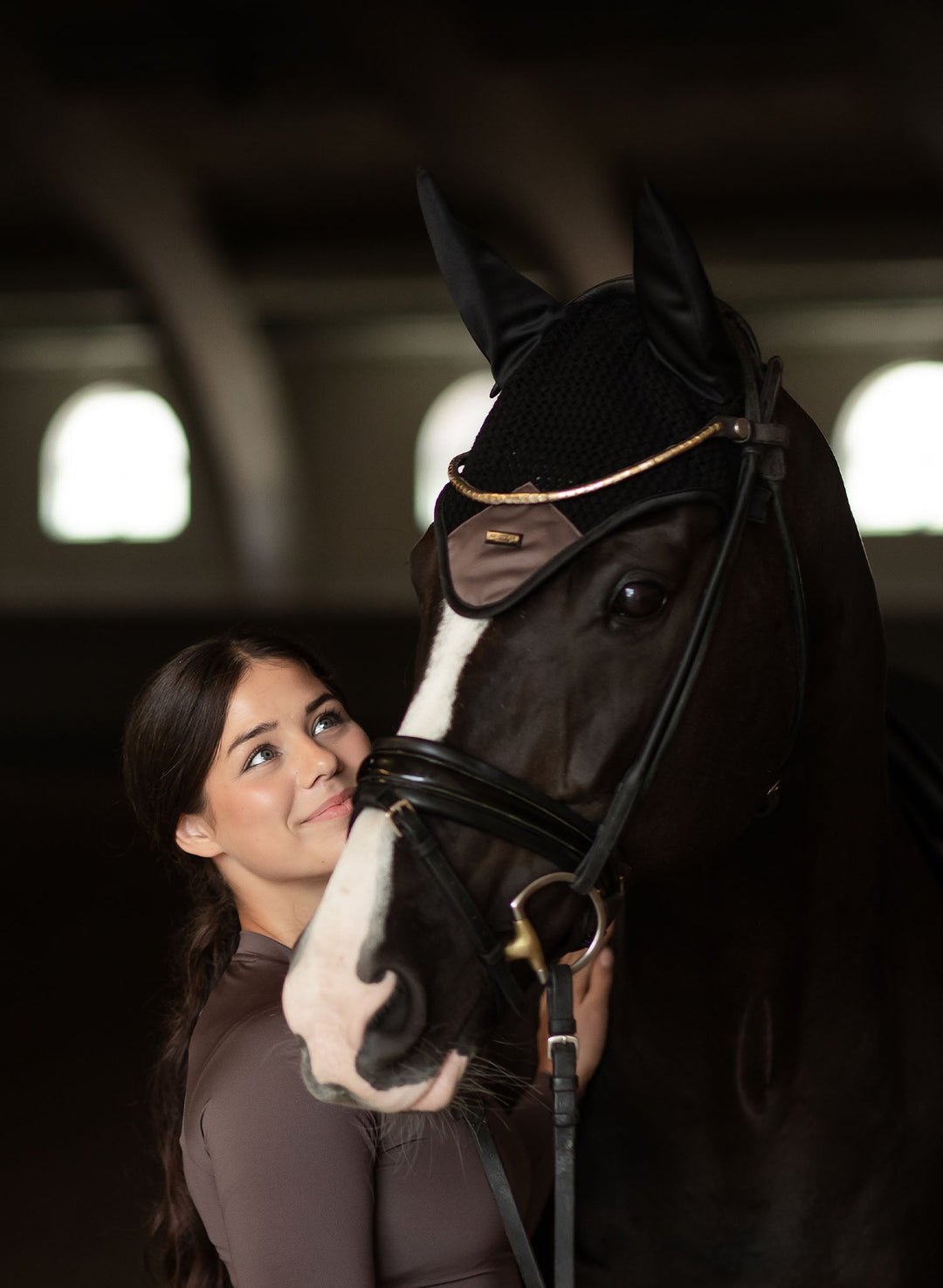 Equestrian Stockholm Fly Hood Performance Mocha - Ear Bonnet - Kingdom Equestrian