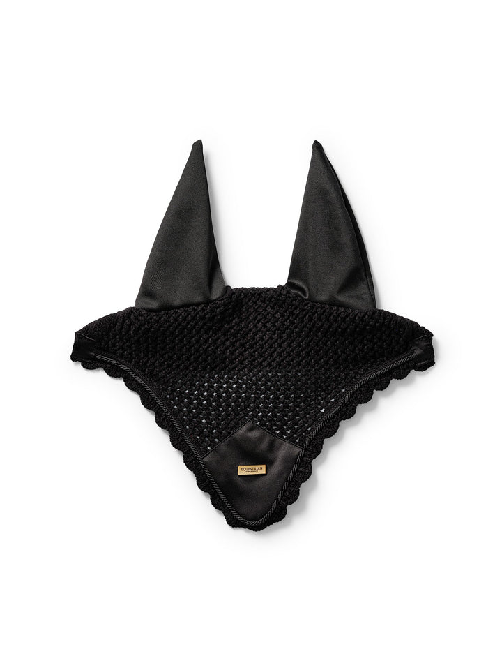 Equestrian Stockholm Fly Hood Plain Black Gold - Ear Bonnet - Kingdom Equestrian