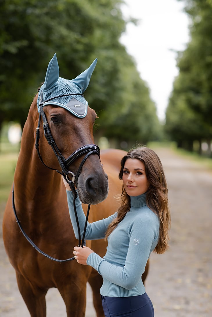 Equestrian Stockholm Fly Hood Steel Blue - Ear Bonnet - Kingdom Equestrian