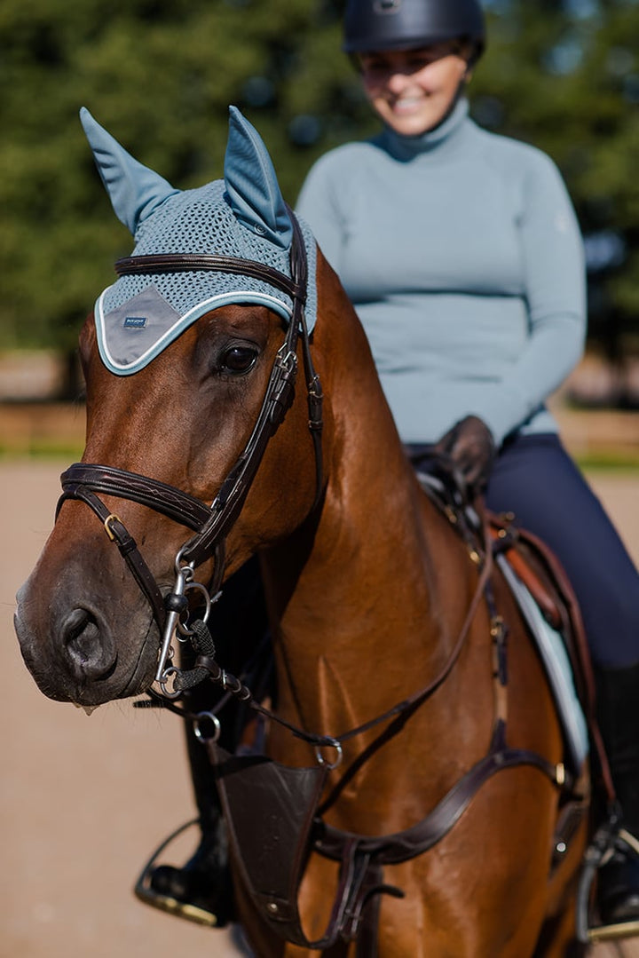 Equestrian Stockholm Fly Hood Steel Blue - Ear Bonnet - Kingdom Equestrian