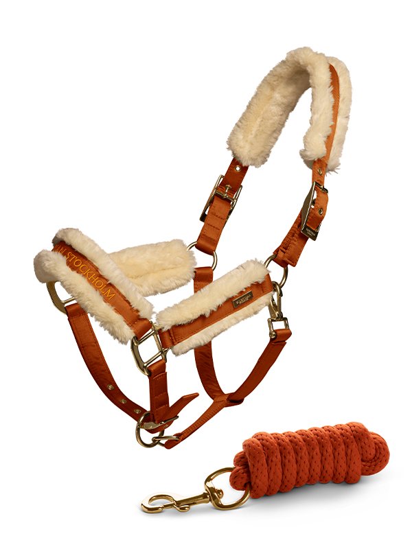 Equestrian Stockholm Fur Halter &amp; Lead Rope Bronze Gold - Halter - Kingdom Equestrian