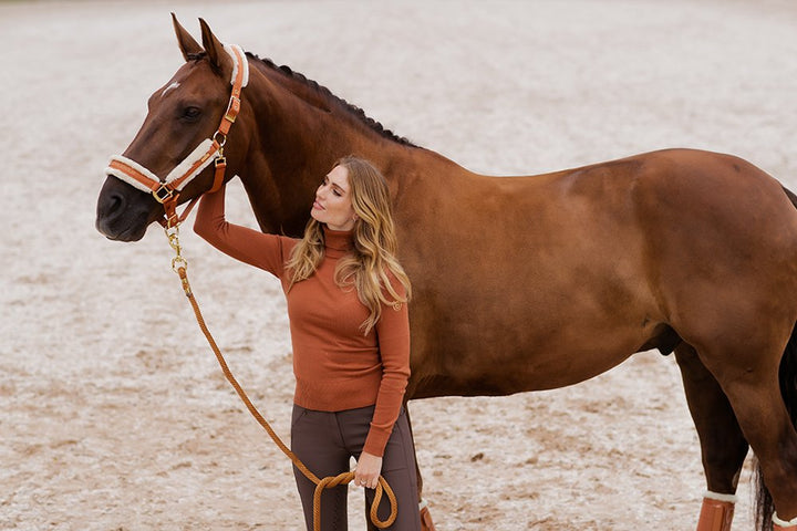Equestrian Stockholm Fur Halter &amp; Lead Rope Bronze Gold - Halter - Kingdom Equestrian