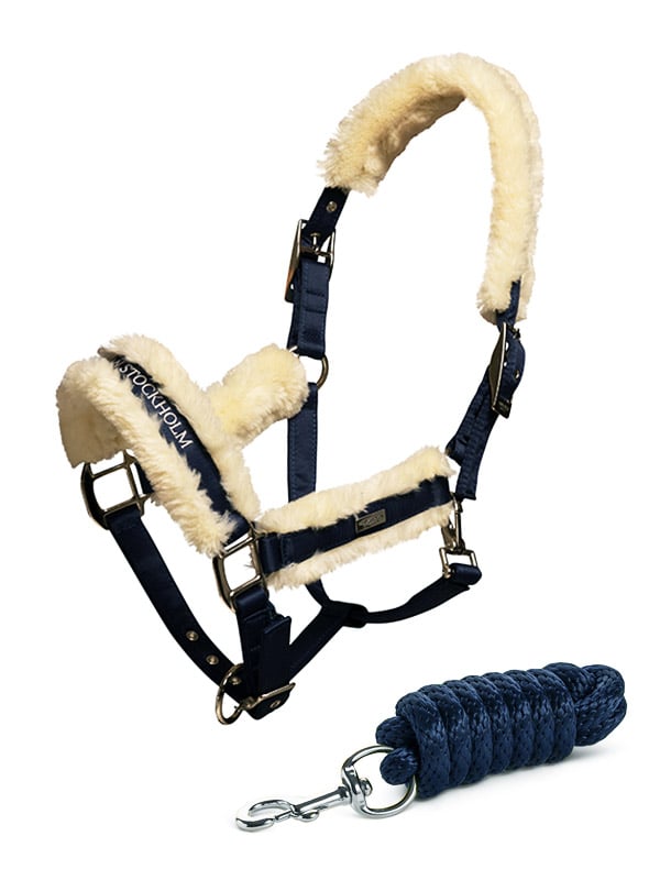Equestrian Stockholm Fur Halter &amp; Lead Rope Navy - Halter - Kingdom Equestrian