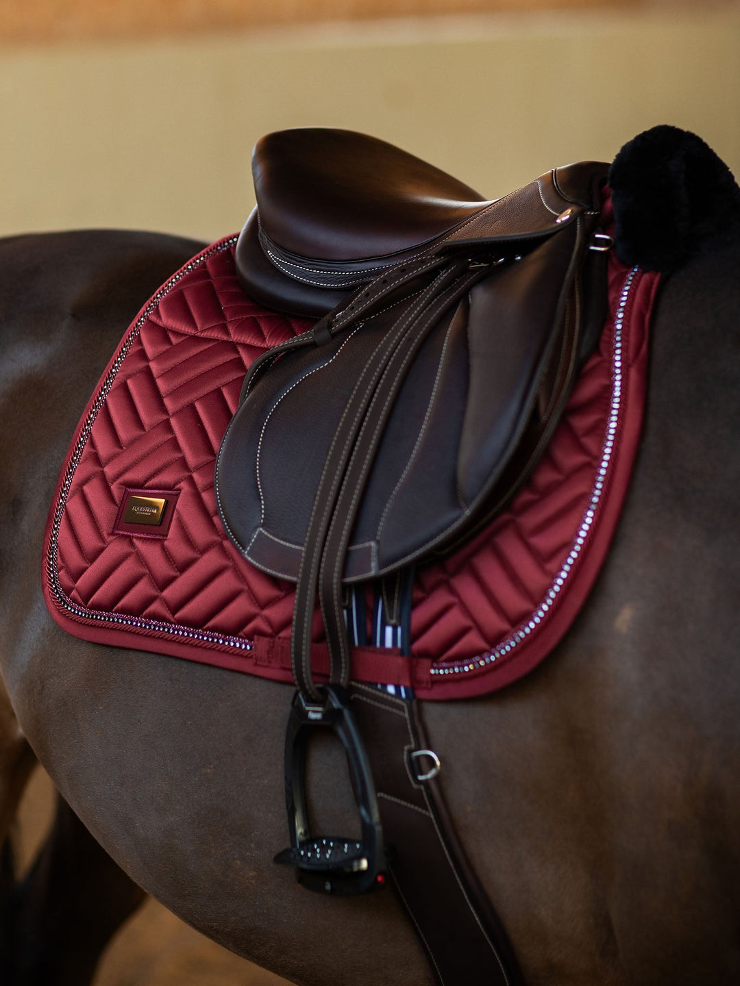 Equestrian Stockholm Jump Saddle Pad Vegan Fur Crystal Bordeaux - Jump Saddle Pad - Kingdom Equestrian