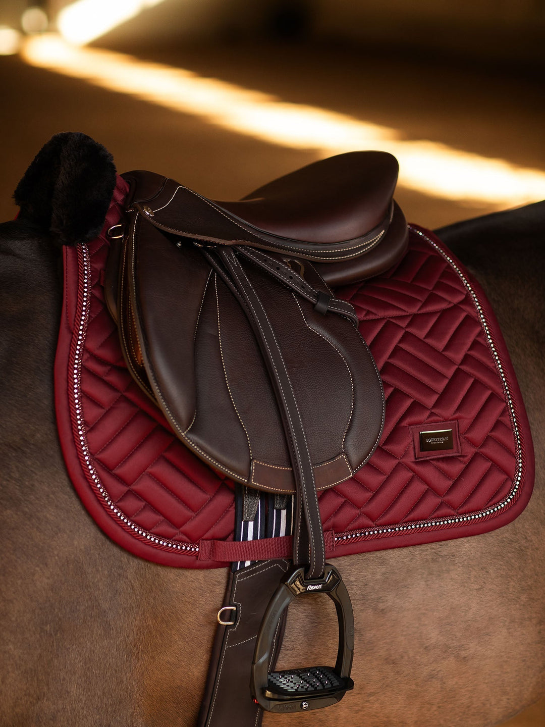 Equestrian Stockholm Jump Saddle Pad Vegan Fur Crystal Bordeaux - Jump Saddle Pad - Kingdom Equestrian