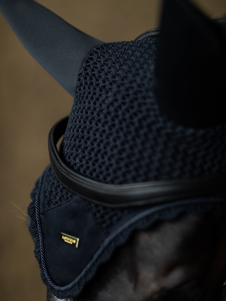 Equestrian Stockholm Soundless Fly Hood Navy Gold - Ear Bonnet - Kingdom Equestrian