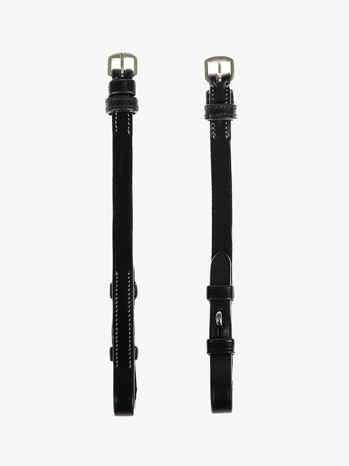 PS of Sweden Cheekpiece Flat w/ French Hook + Selectable Cradles, White Stitching - Black, front view