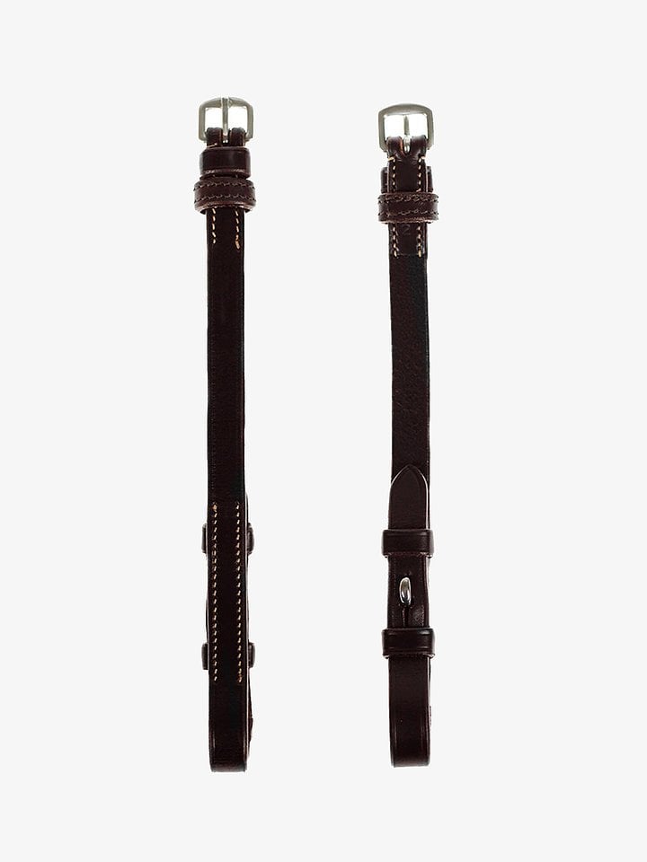 PS of Sweden Cheekpiece Flat w/ French Hook + Selectable Cradles, White Stitching - Brown, front view